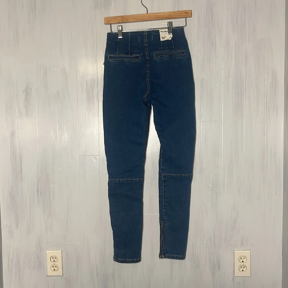 NWT Free People We The Free Bella Moto Skinny Jeans Prophecy Blue Size 25‎